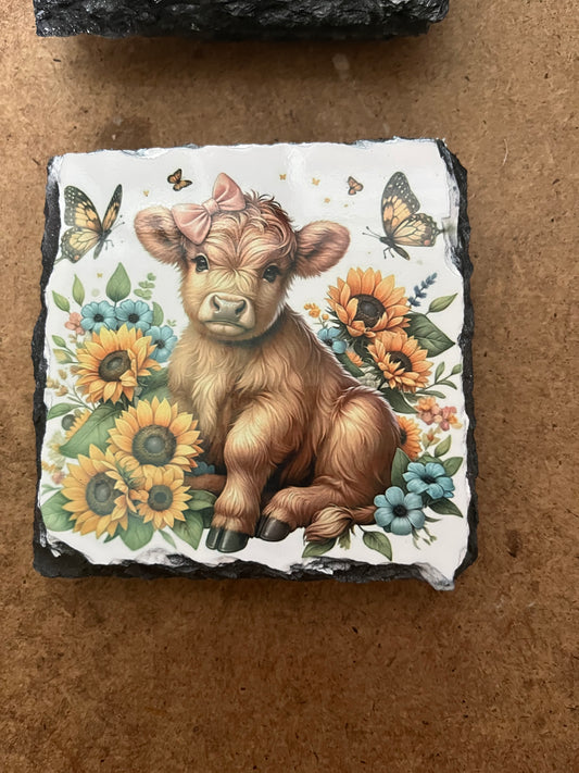 Highland Cow Slate Coaster